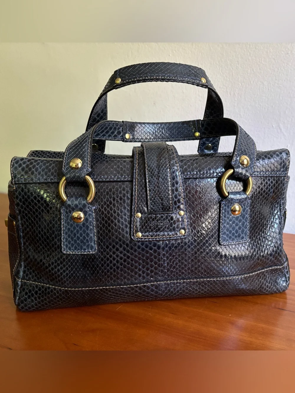 Coach Limited Legacy Exotic Mandy Satchel in Midnight Blue Python Leather #10368